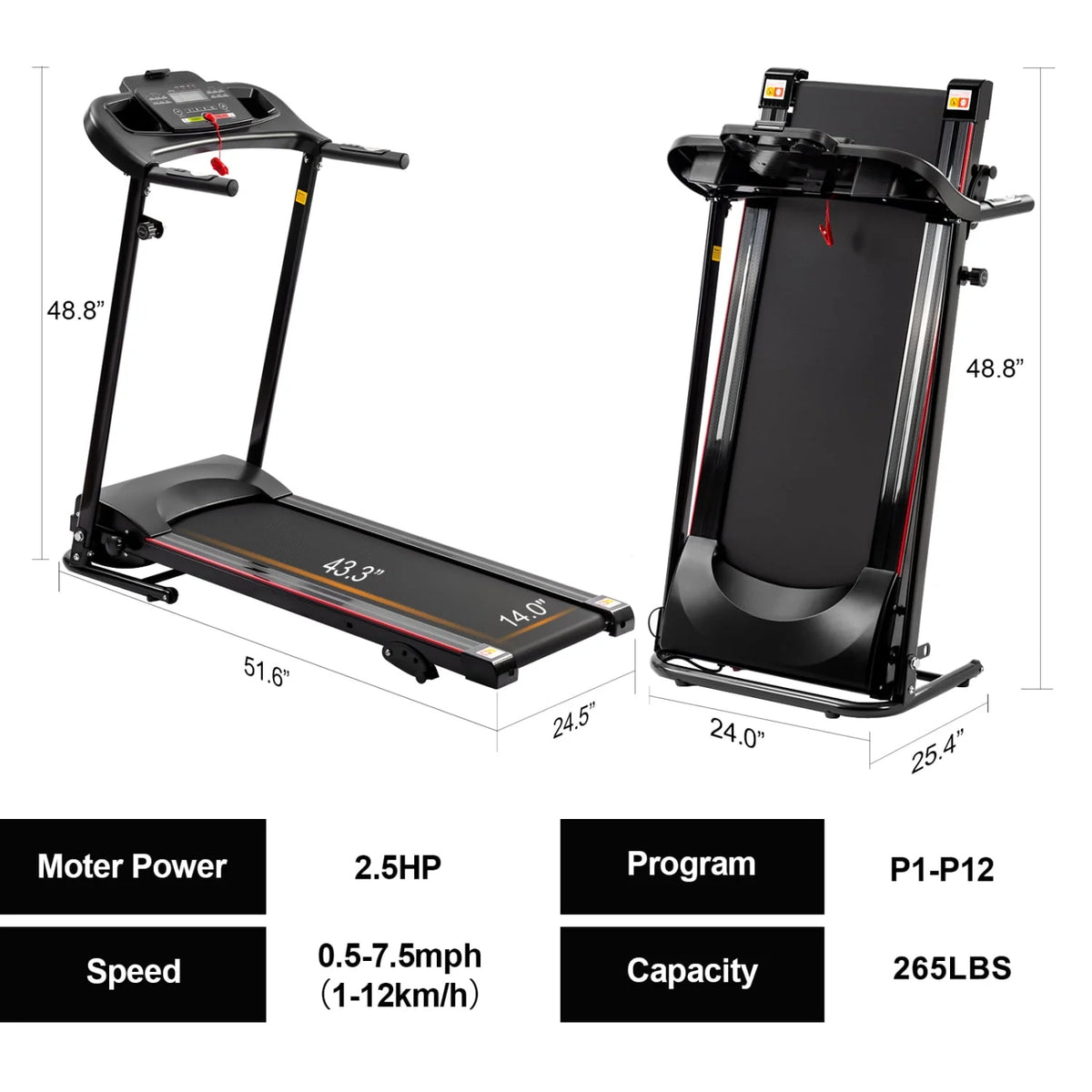 2.5 HP Foldable Treadmill with Incline C905813