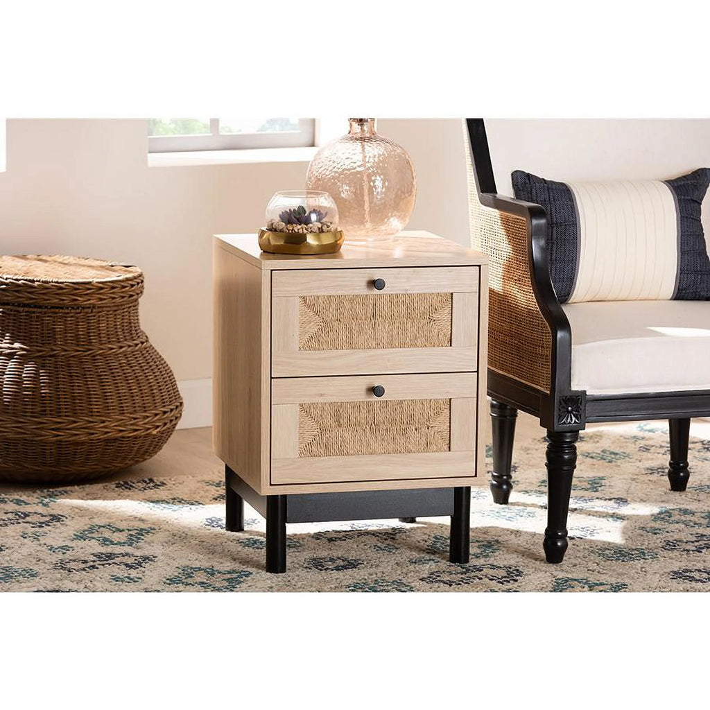 Light Brown Black Wood 2-Drawer Square End Table W478275