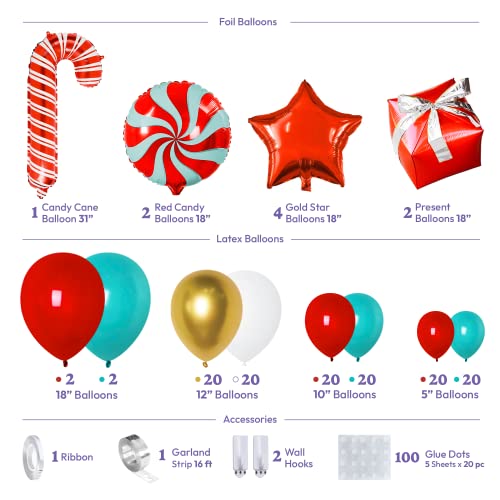 Red and Green Christmas Balloon Arch Kit with Candy Cane and Star Foil Balloons J8931