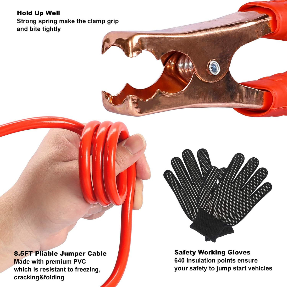 118-Piece Car Roadside Emergency Kit with Jumper Cables Portable Air Compressor Tow Strap Hammer Shovel V6267