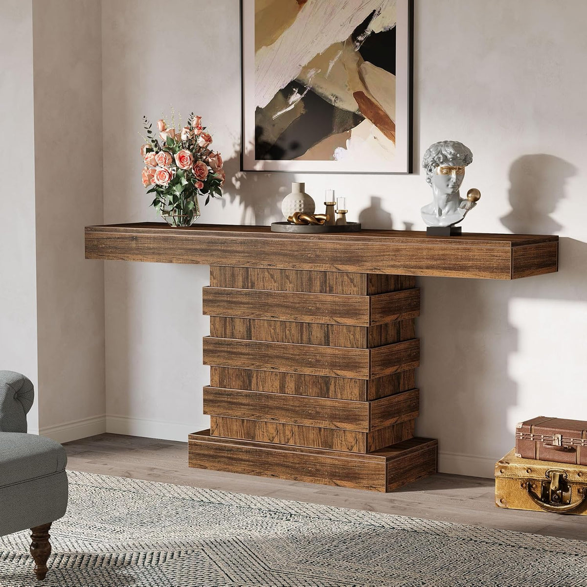 Rustic Brown 63-Inch Wooden Console Table L17707