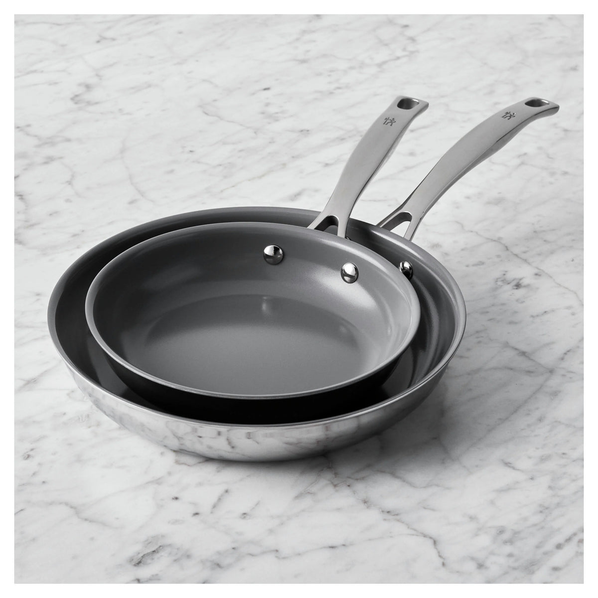 2pc Stainless Steel Ceramic Non-Stick Fry Pan Set A482