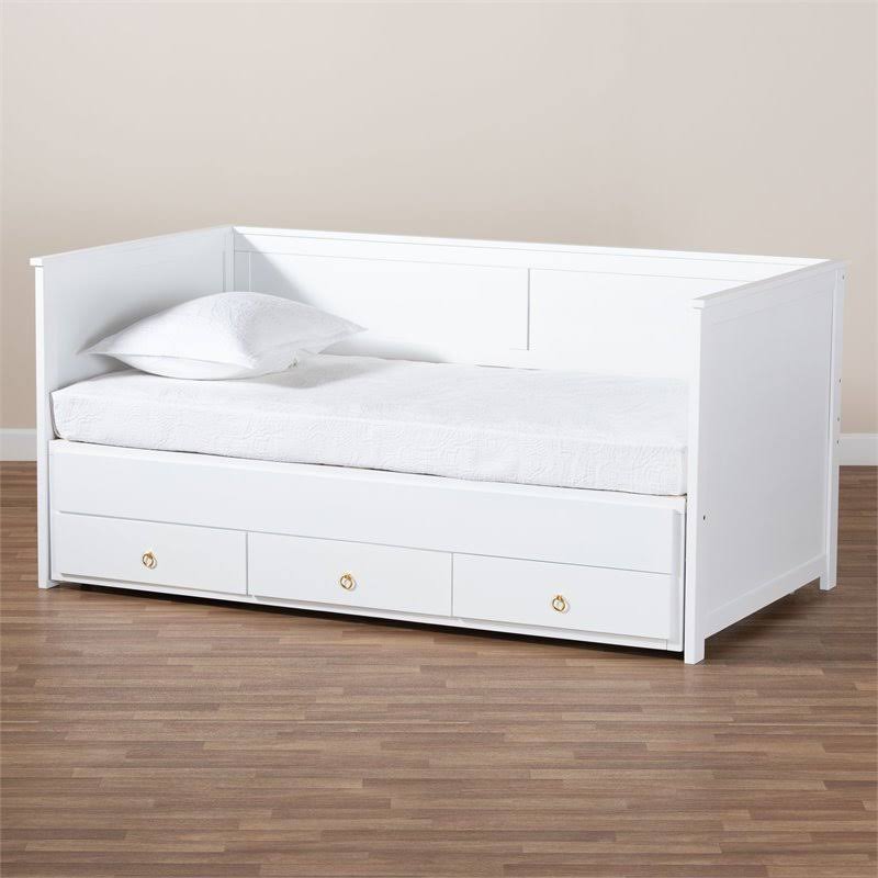 White Finished Wood Expandable Twin Size to King Size Daybed with Storage Drawers T458