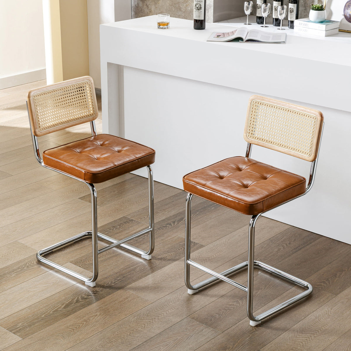 23.6 Inch Rattan Upholstered Bar Stools Set of 2 K424143