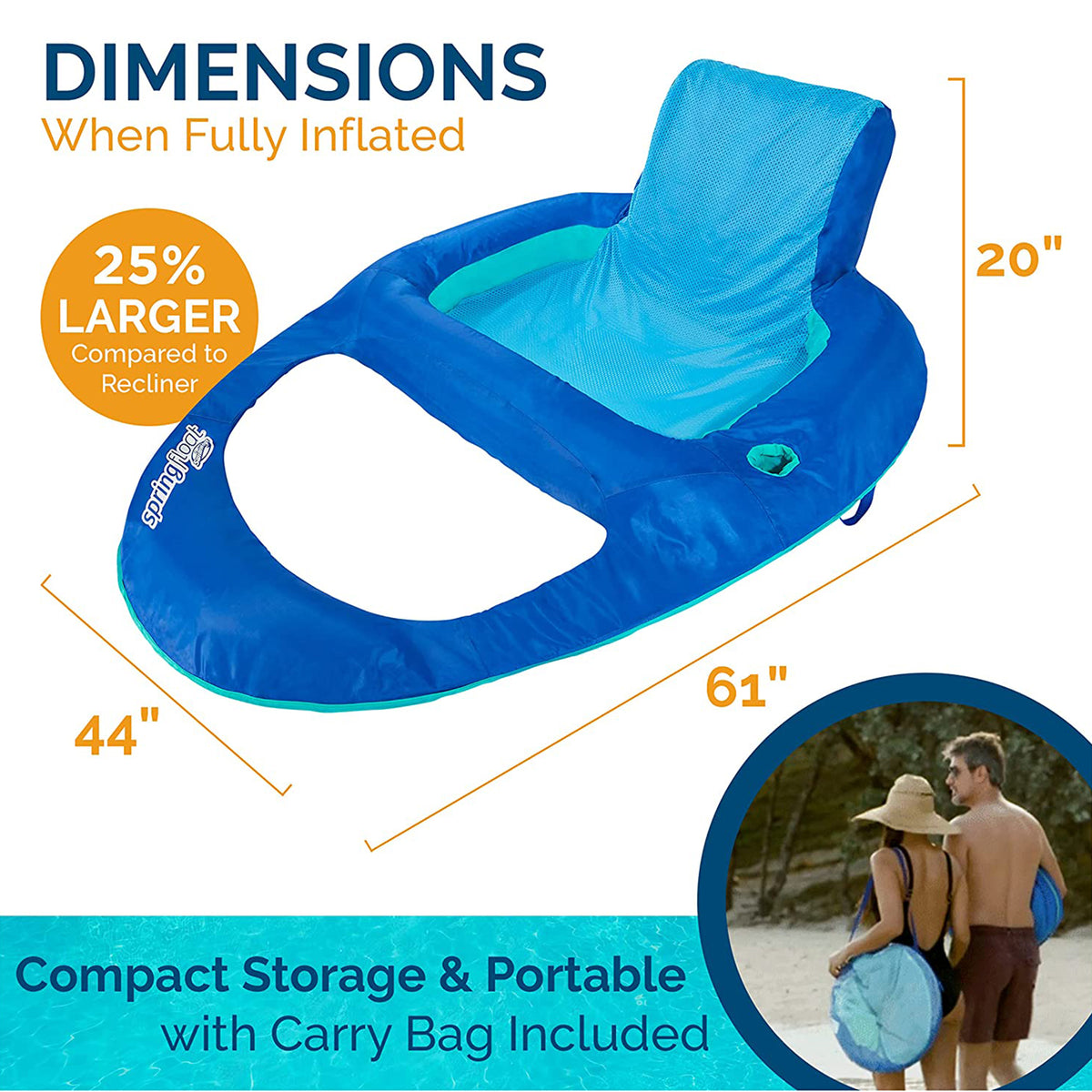 Dark & Light Blue Inflatable Floating Chair with Cup Holder (2 Pack) L509