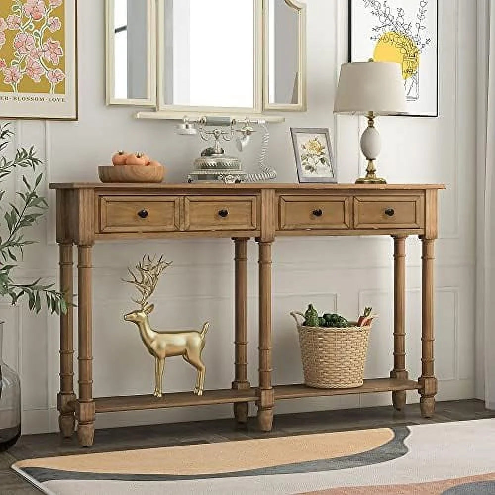 Solid Wood Console Table with 2 Drawers Y682012