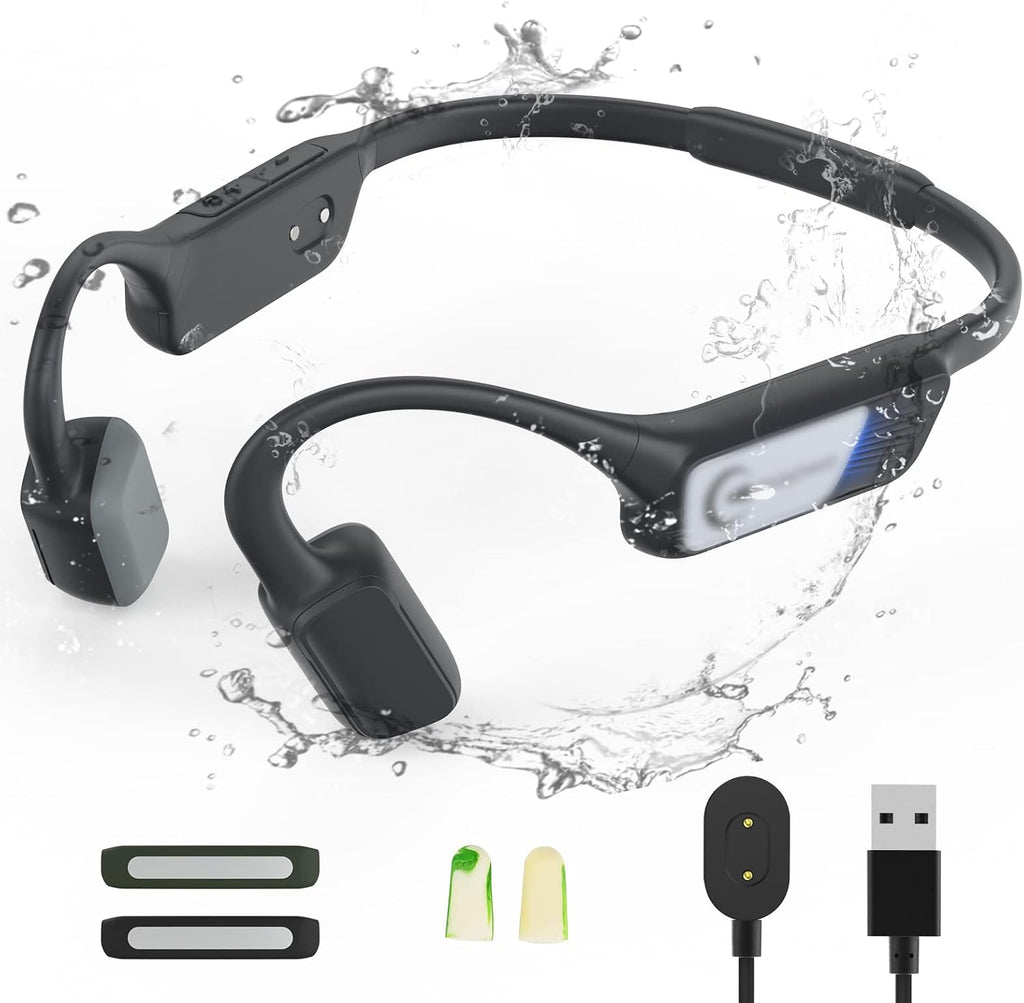Bone Conduction Wireless Bluetooth Open-Ear Headphones with Mic, IP67 Waterproof Earphones (Grey) C390