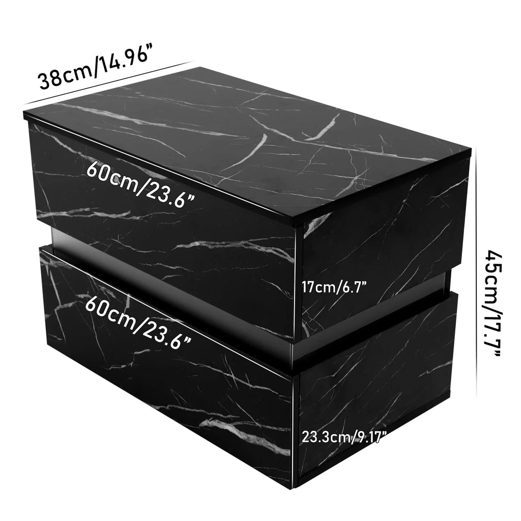 Black High Gloss LED Nightstand Set of 2 with 2 Drawers W958