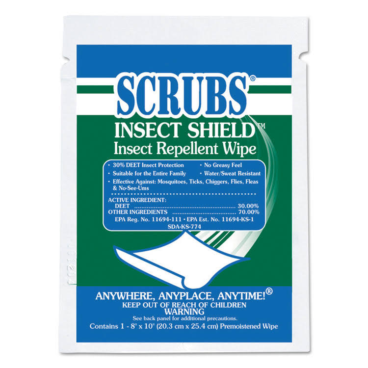 Insect Repellent Wipes, 8 x 10, White, 100/Carton O47483