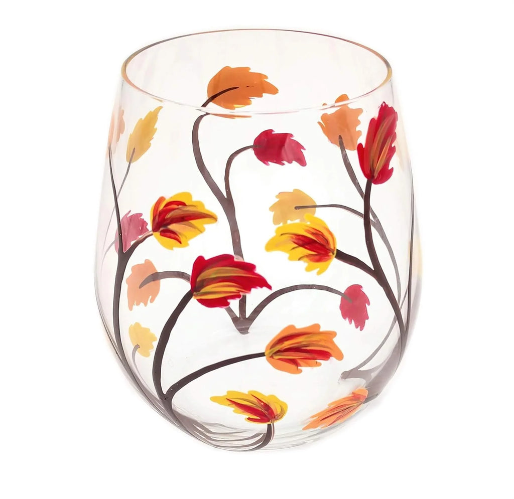 Stemless Hand Painted Wine Glass 18 Ounce N197