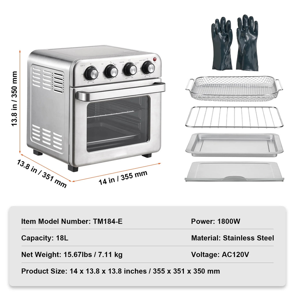 7-IN-1 Air Fryer Toaster Oven 18L Stainless Steel 1700W I950