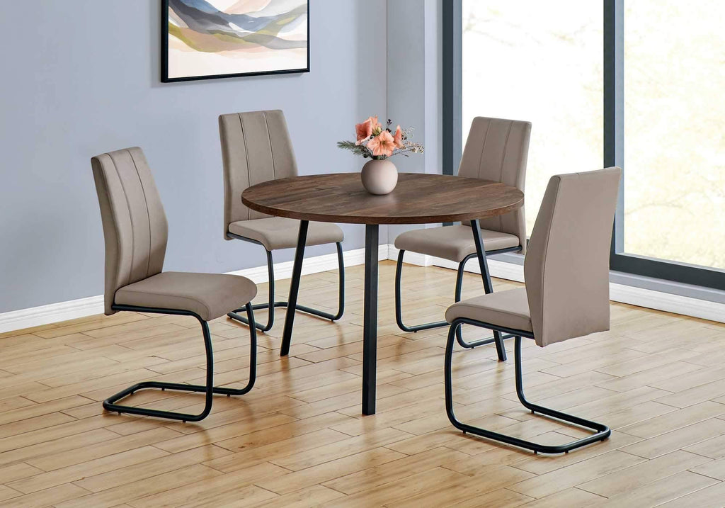 Round Dining Room Table with Brown Reclaimed Wood and Black Metal J503