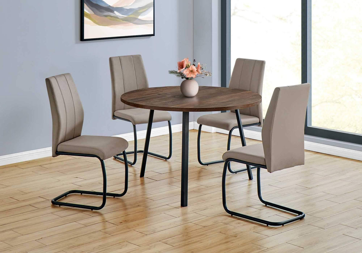 Round Dining Room Table with Brown Reclaimed Wood and Black Metal J503