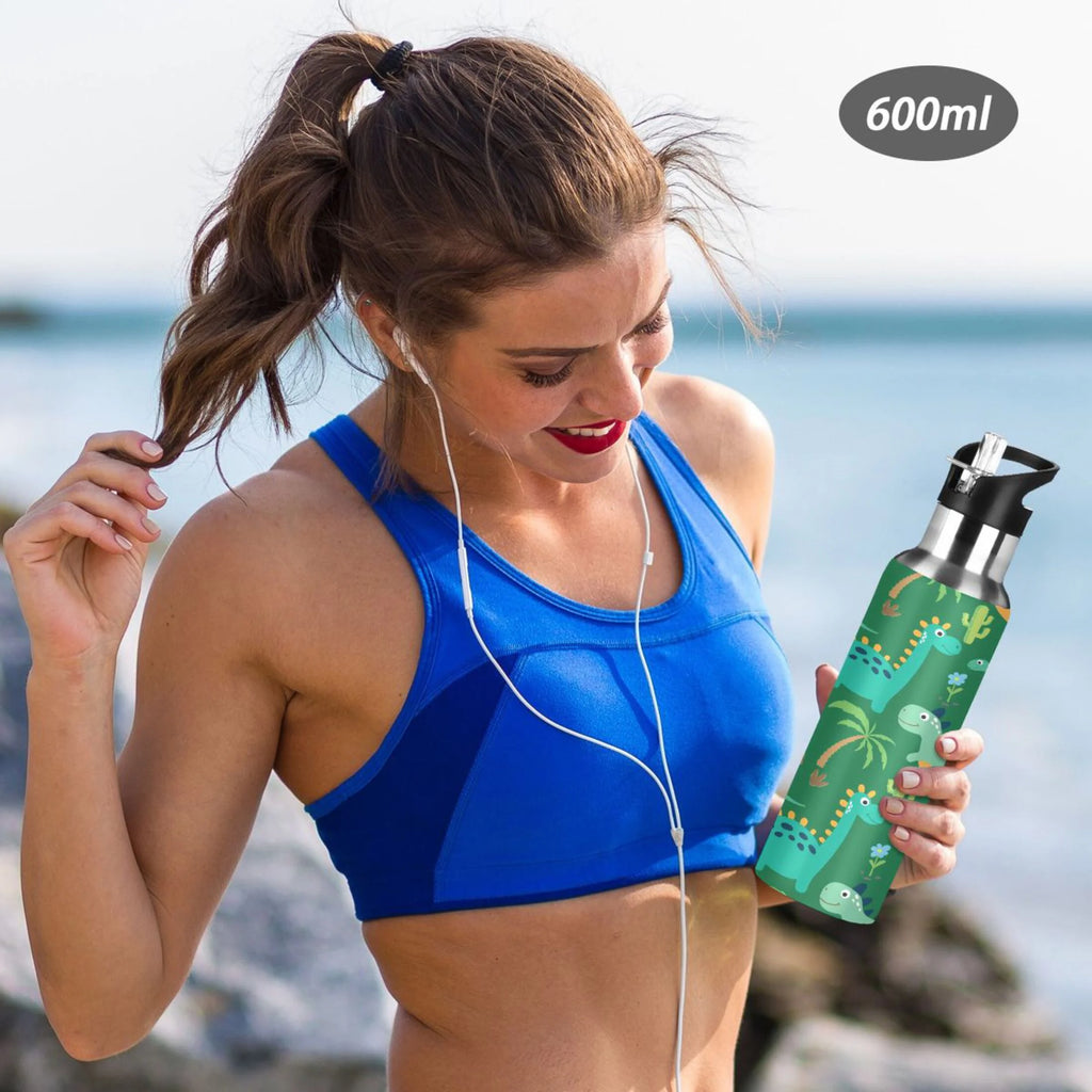 Dinosaur Green Stainless Steel Insulated Water Bottle with Straw Lid P186598