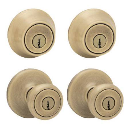 Twin Keyed Entry and Single Cylinder Deadbolt Antique Brass W374489