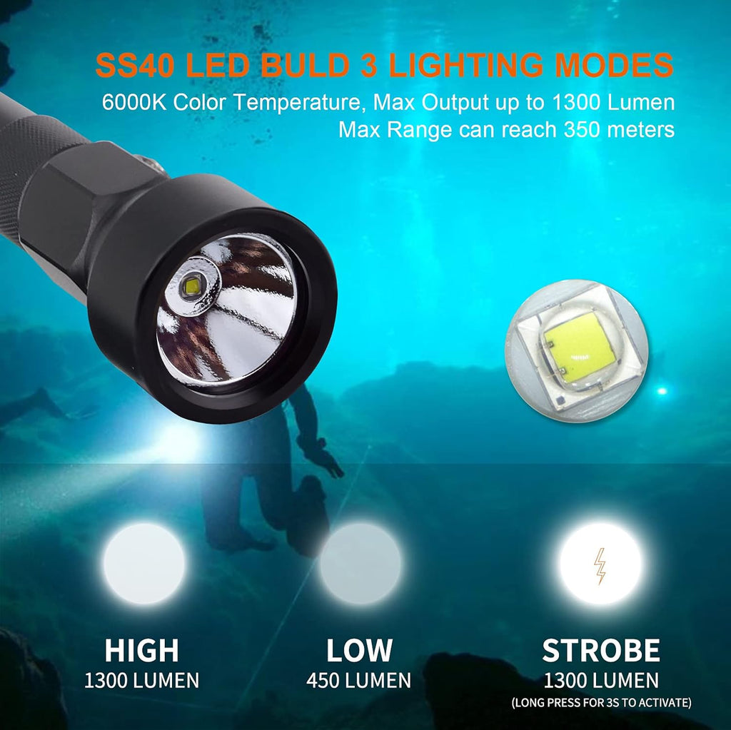1300 Lumens IPX-8 Waterproof Dive Light F441