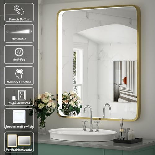 Black Metal Frame LED Bathroom Mirror X969559