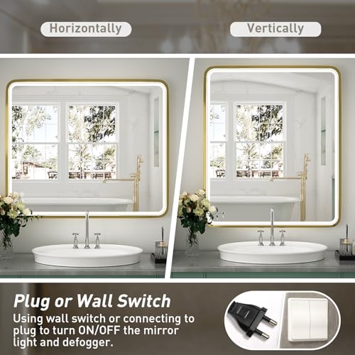 Black Metal Frame LED Bathroom Mirror X969559
