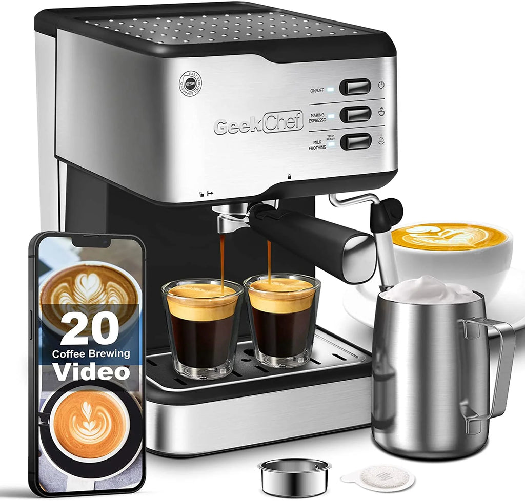 Black 20 Bar Espresso Coffee Machine with Milk Frother Steam Wand, 1.5L Water Tank R754841
