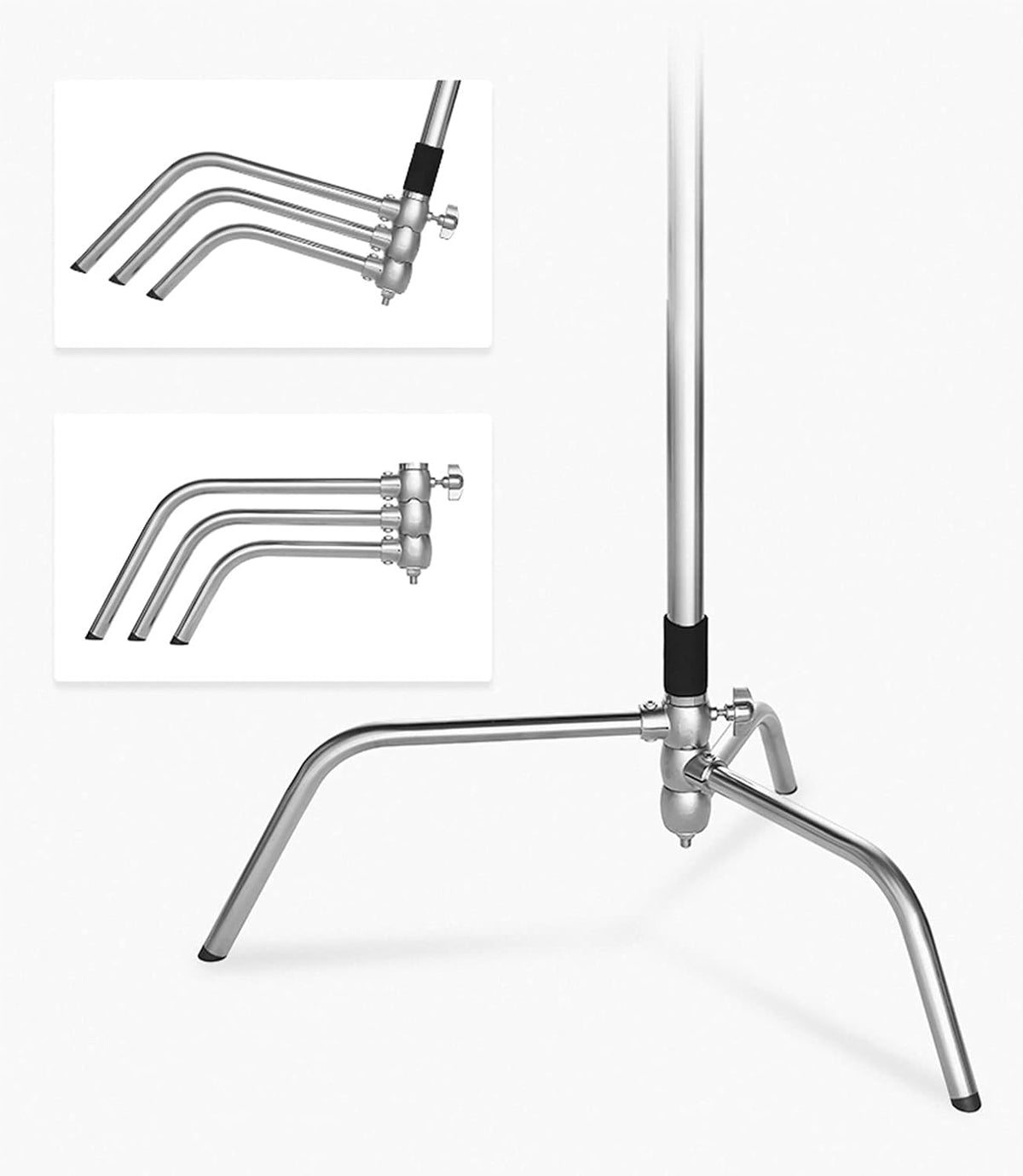 100% Stainless Steel Heavy Duty C Stand with Boom Arm, 2 Grip Head F24093