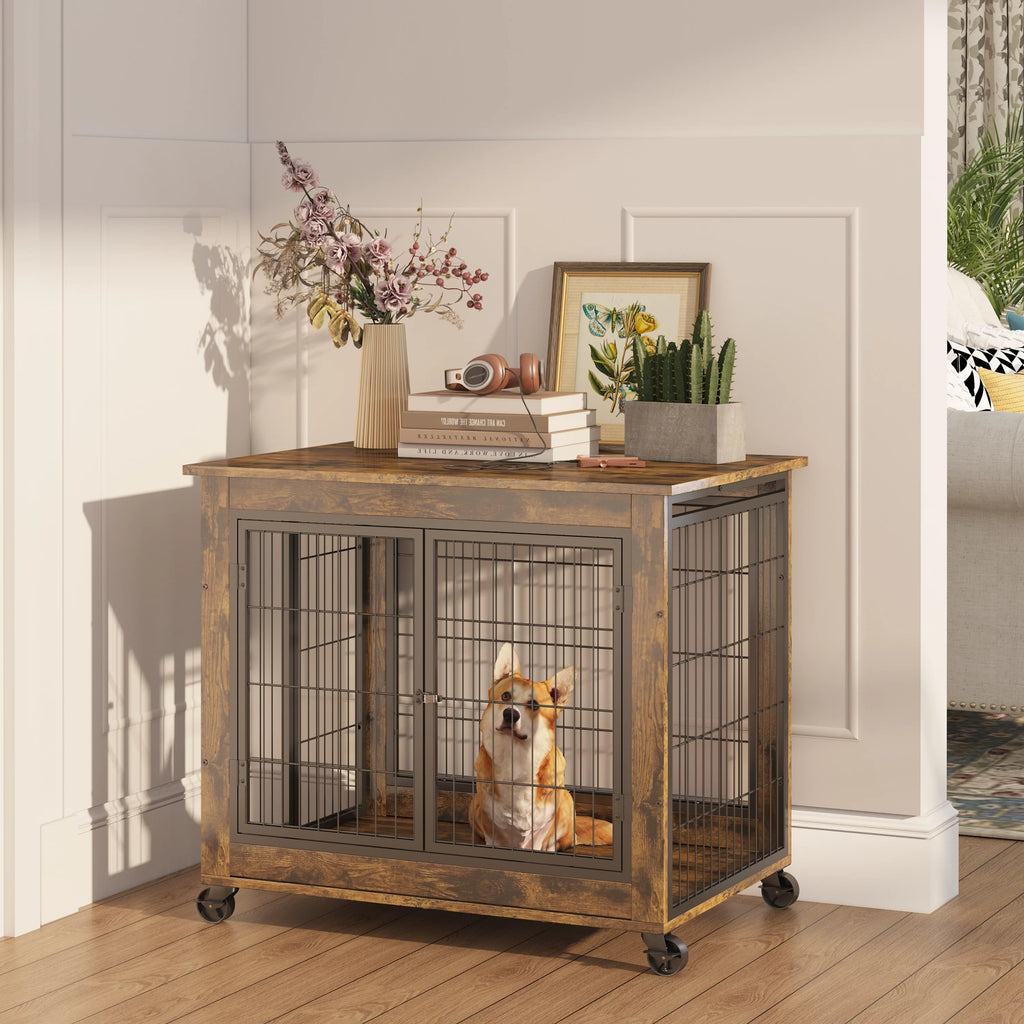 Furniture Dog Cage Crate with Double Doors on Casters U566711