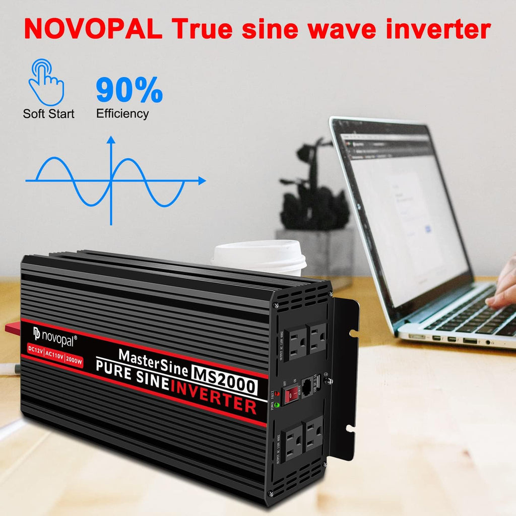 2000 Watt 12V DC to 110V AC Power Inverter with 4 AC Outlets C470838