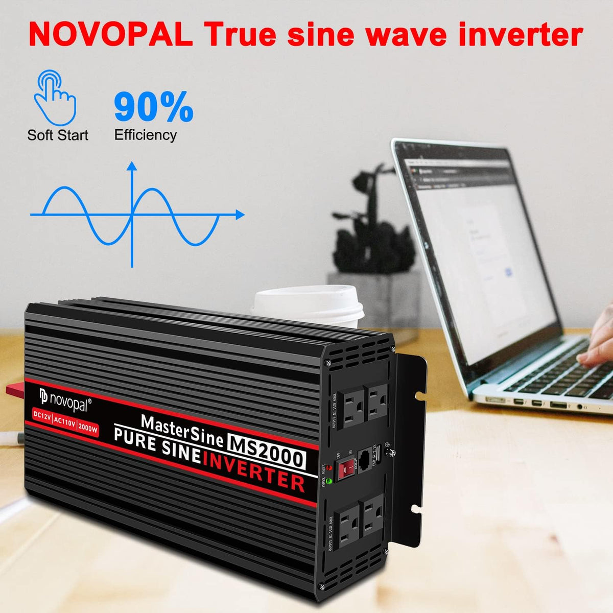 2000 Watt 12V DC to 110V AC Power Inverter with 4 AC Outlets C470838