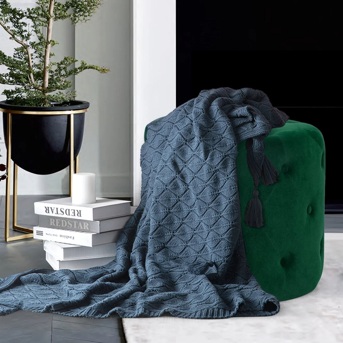 Round Velvet Ottoman H2879