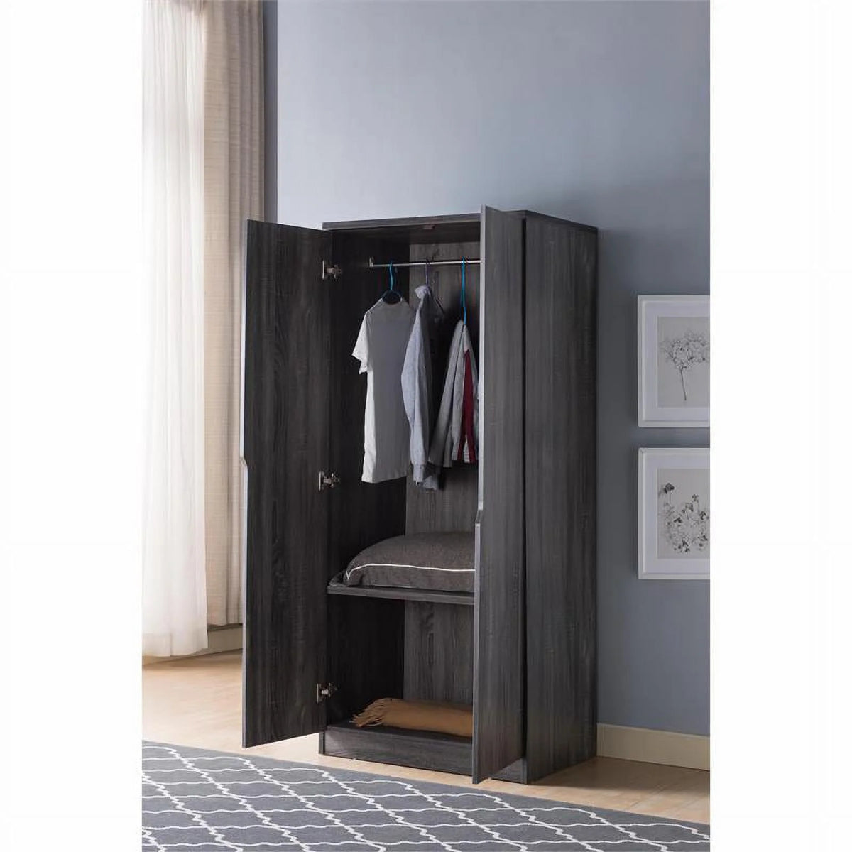 Contemporary Wood Wardrobe in Distressed Gray O5968