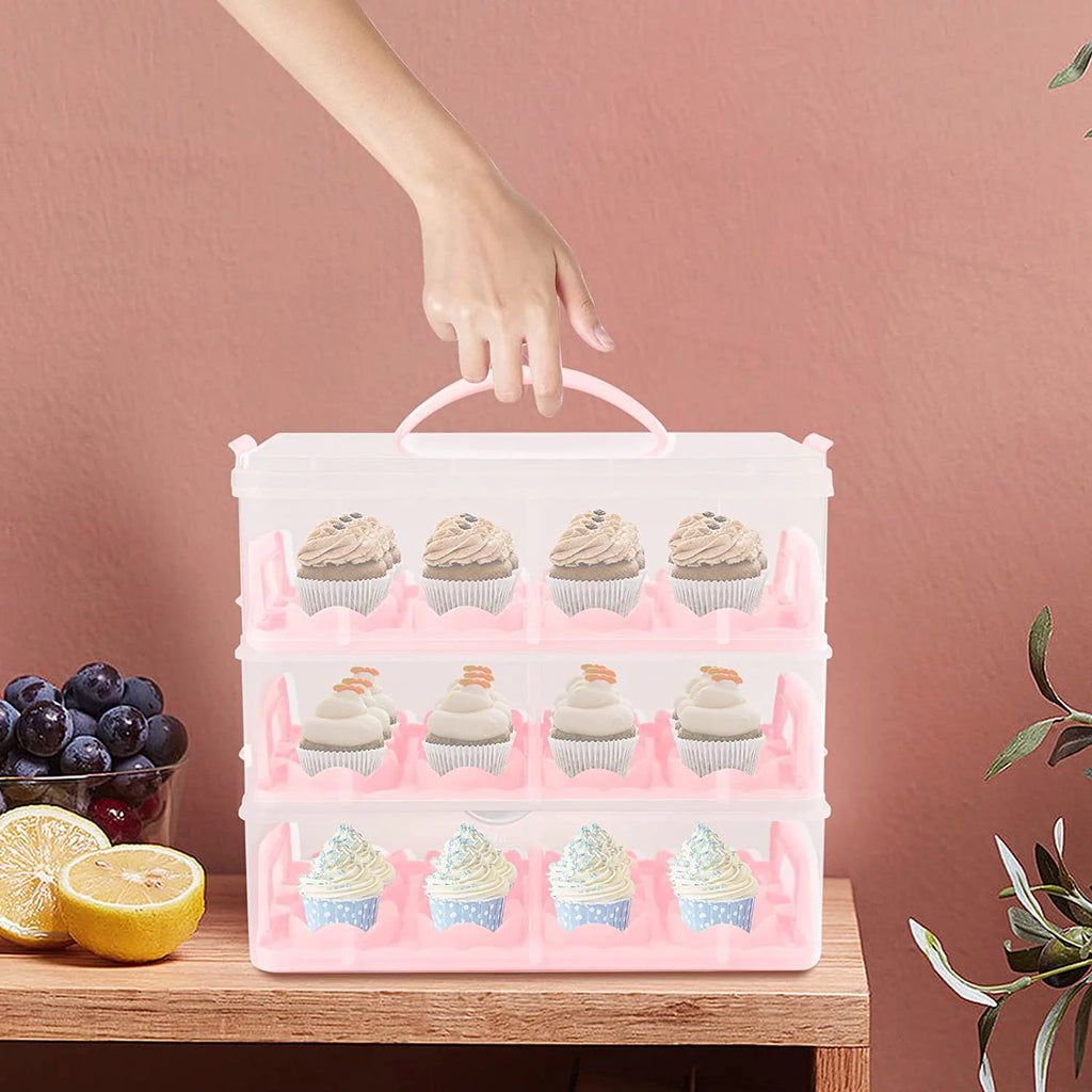 36 Grid 3 Tier Cupcake Carrier Holder Rack Pink Q367