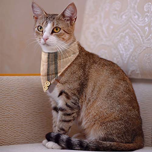 4 Pieces Breakaway Cat Collar Bandana with Plaid Scarf and Bowtie Bell E23731