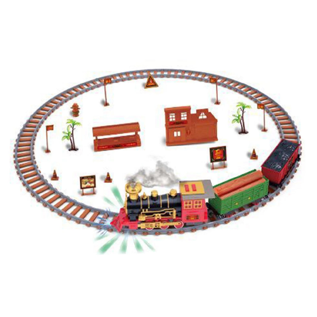 Toy Train Set With Lights And Sounds Steam Smoke Railway Tracks Battery Operated V434