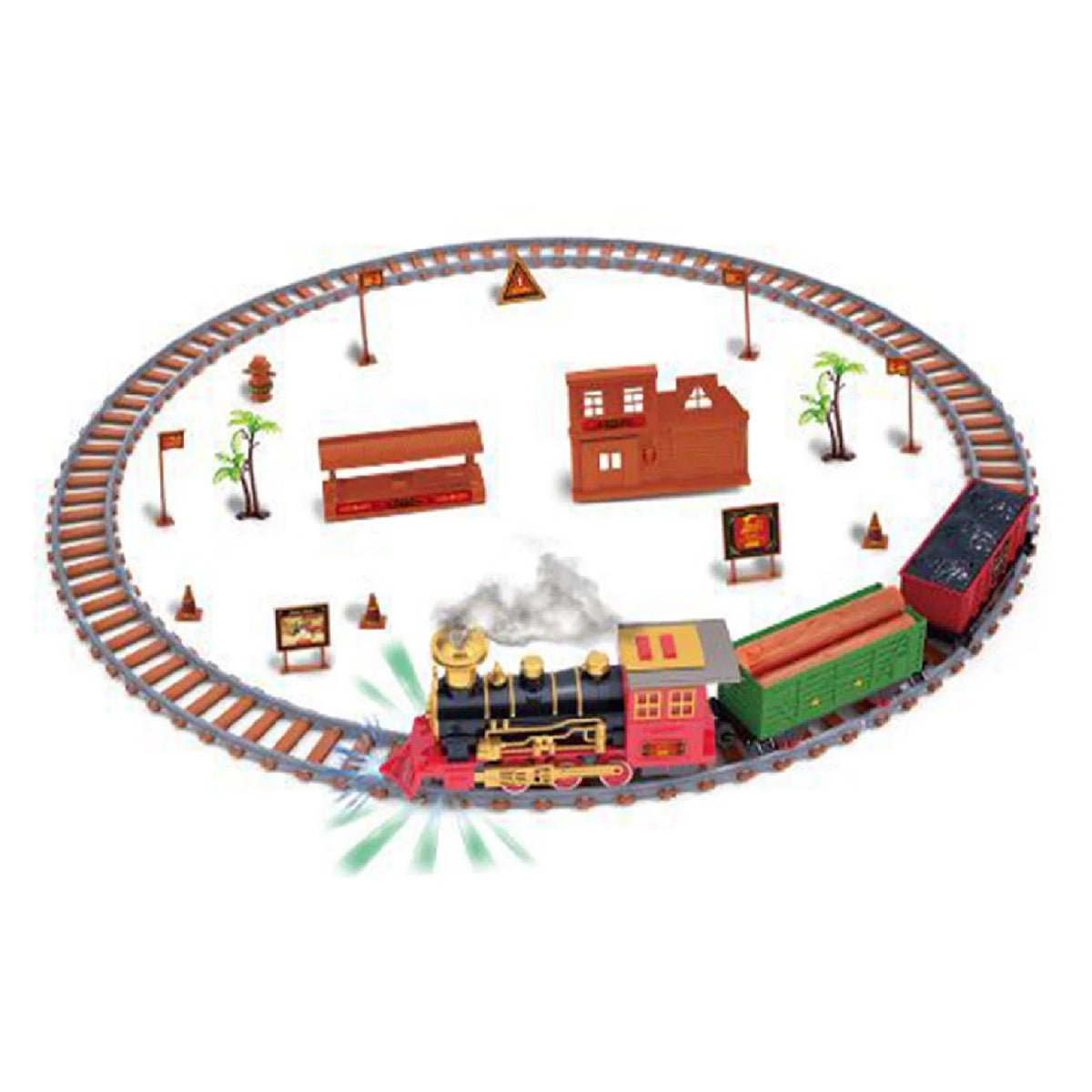 Toy Train Set With Lights And Sounds Steam Smoke Railway Tracks Battery Operated V434