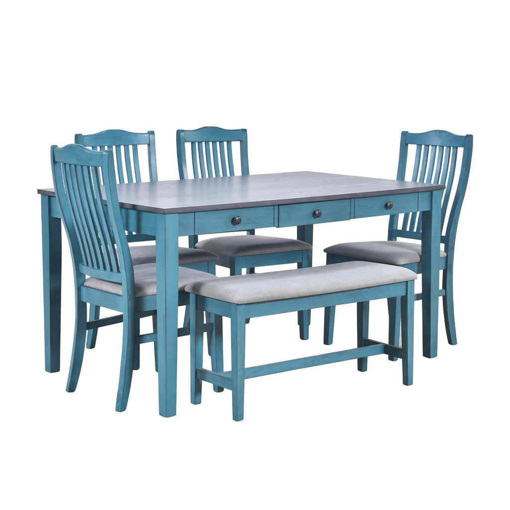 6 Piece Wood Dining Table Set with 4 Upholstered Chairs and Bench Y365404