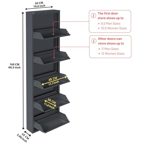 5 Tier Metal Shoe Cabinet with Cover, Anthracite W5860