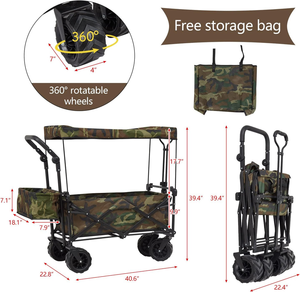 Camouflage Folding Utility Wagon Cart with Removable Canopy H222