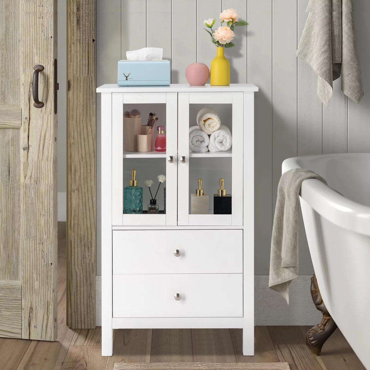 White Free Standing Bathroom Cabinet with Drawer and Shelf E8412