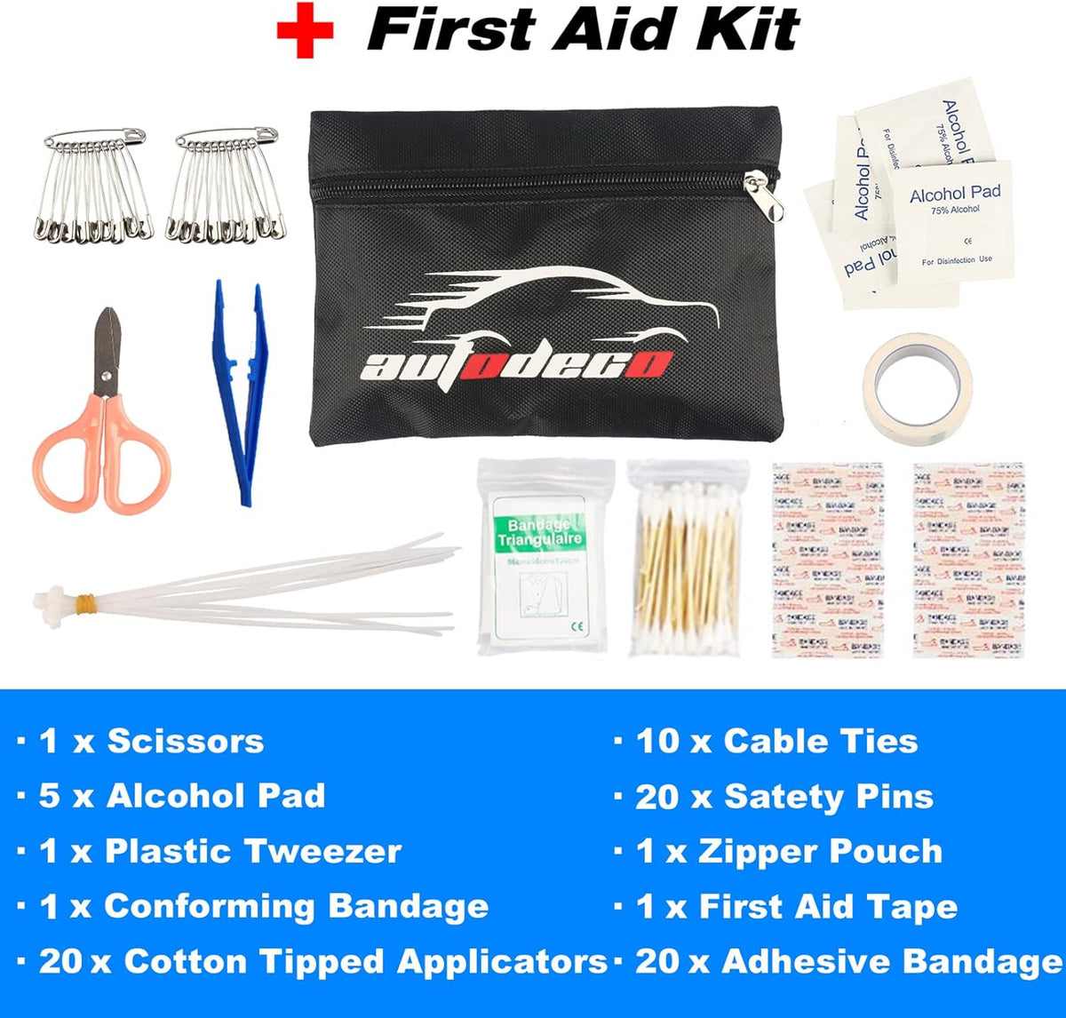 118-Piece Car Roadside Emergency Kit with Jumper Cables Portable Air Compressor Tow Strap Hammer Shovel V6267