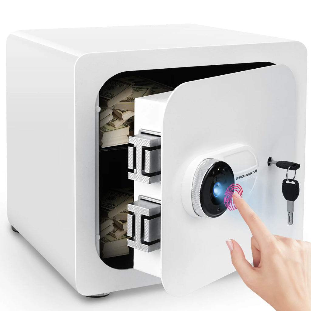 1.8 Cub White Safe Box with Fingerprint and Removable Shelf O98235