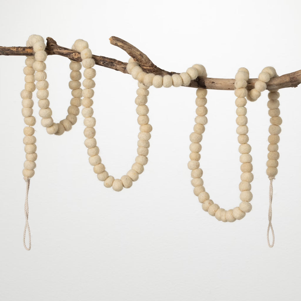 Natural Wool Ball Garland 70"H Q1250