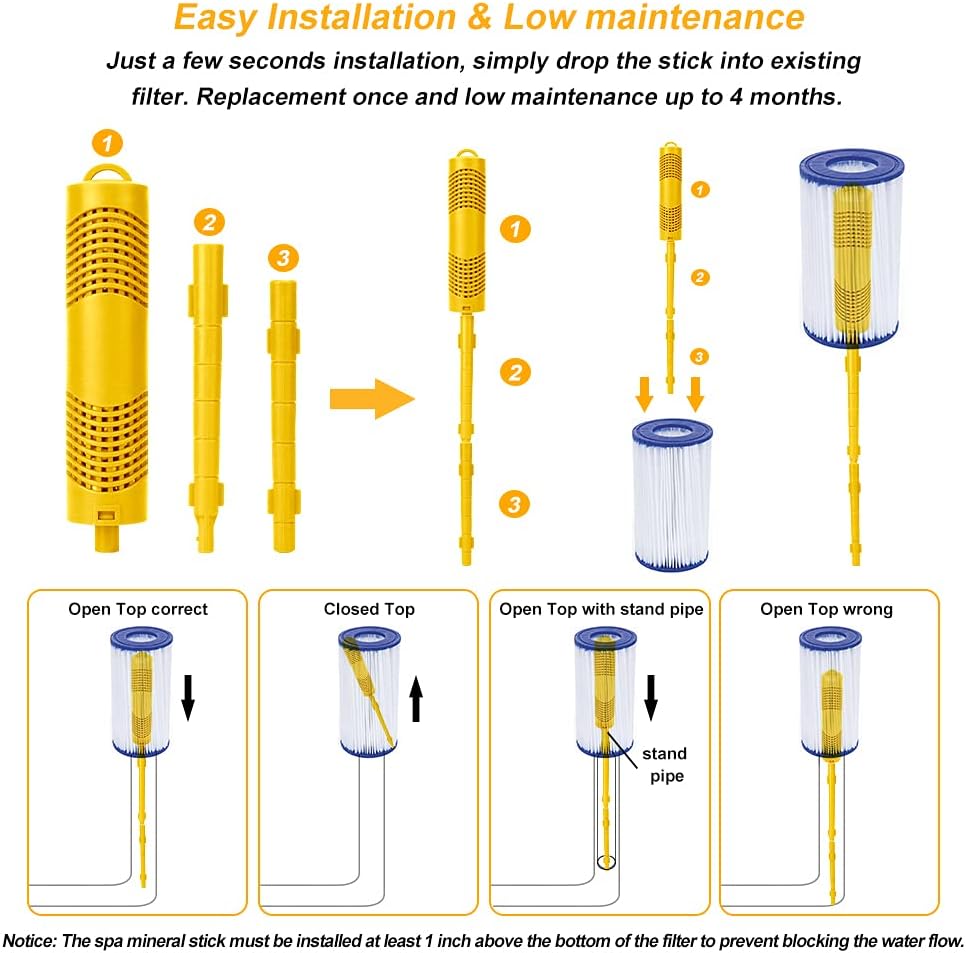 Spa Mineral Stick 4 Pack Hot Tub Filter with 4 Months Lifetime Cartridge Universal (Yellow) Pack of 2 Q254