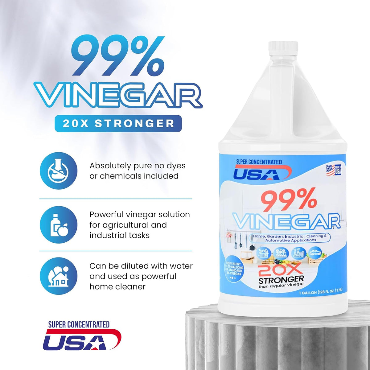 99% Pure Vinegar - 1 Gallon Concentrated Cleaner H81484