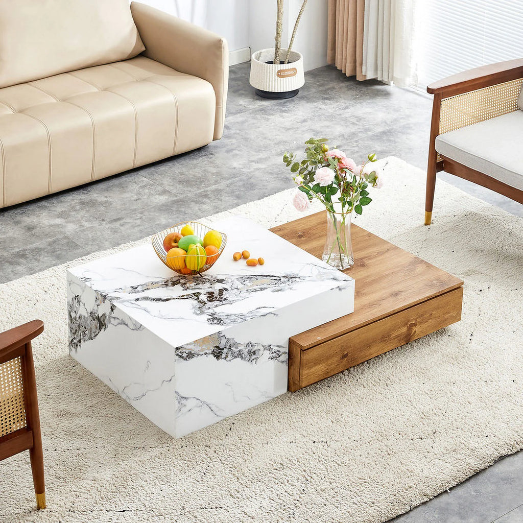 Modern Coffee Table with 2 Drawers White Finish B95522