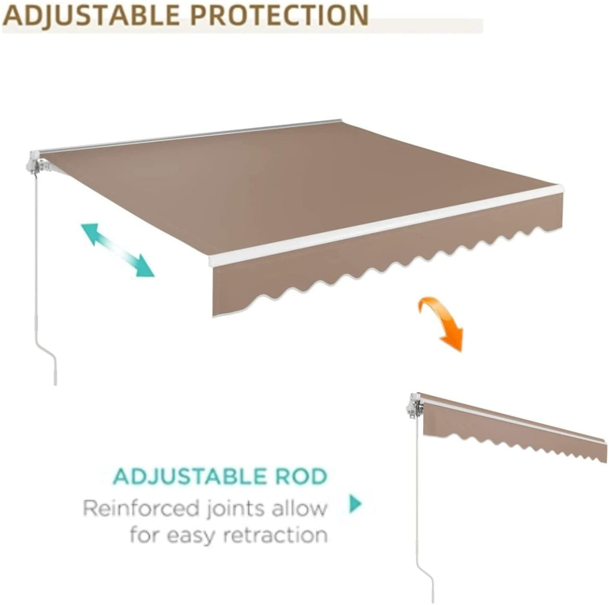10' x 8.2' Manual Retractable Patio Awning with Aluminum Frame N71919