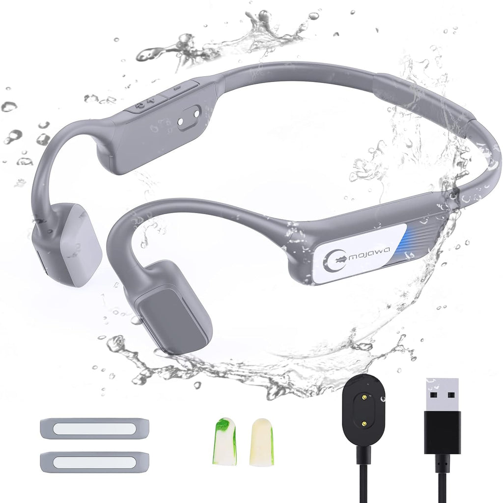 Bone Conduction Wireless Bluetooth Open-Ear Headphones with Mic, IP67 Waterproof Earphones (Grey) C390