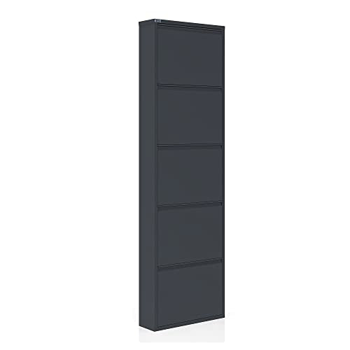 5 Tier Metal Shoe Cabinet with Cover, Anthracite W5860