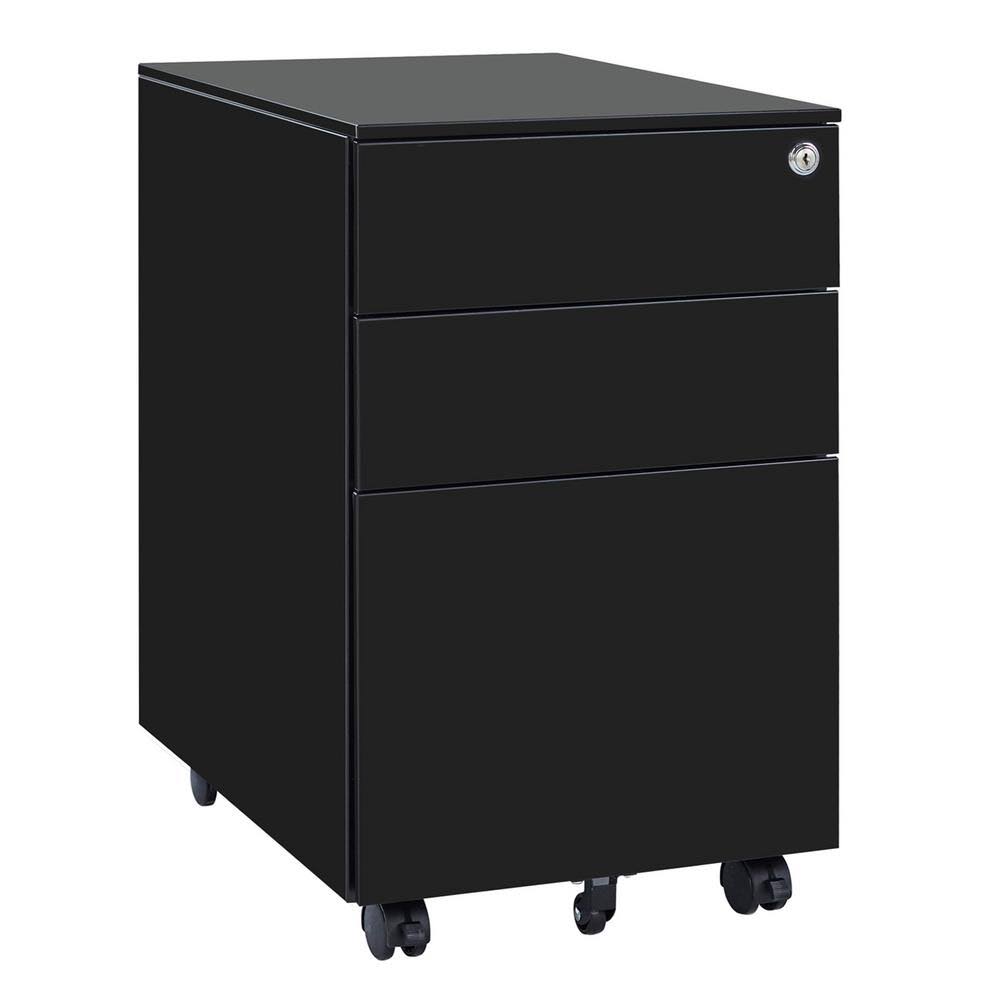 Black Movable File Cabinet with 3-Drawer V636