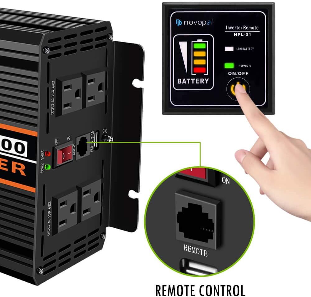 2000 Watt 12V DC to 110V AC Power Inverter with 4 AC Outlets C470838