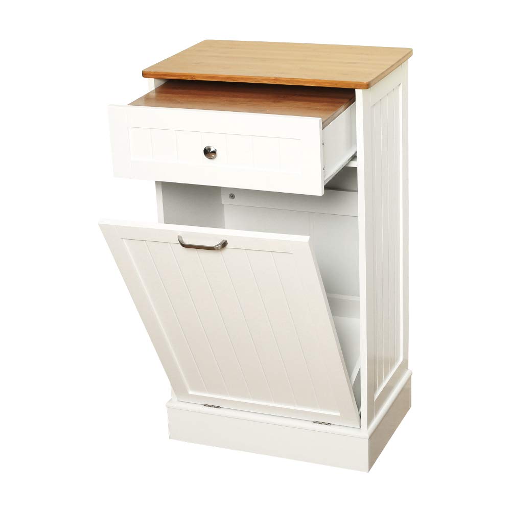 White Tilt Out Trash Cabinet with Cutting Board M3092