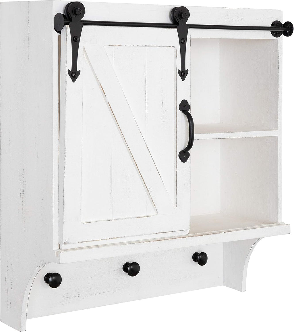 White Farmhouse Cabinet Wall Organizer with Sliding Barn Door and 3 Knobs Y106